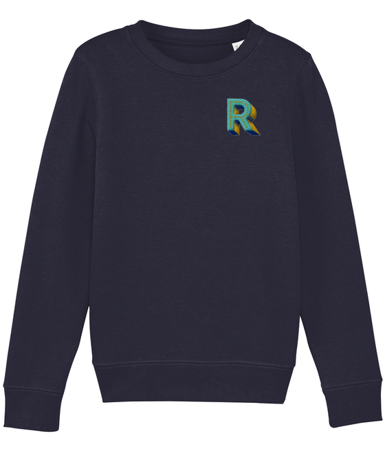 R Initial Embroidered Organic Kids Sweater