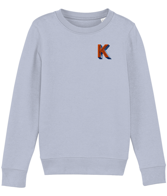 K Initial Embroidered Organic Kids Sweaters