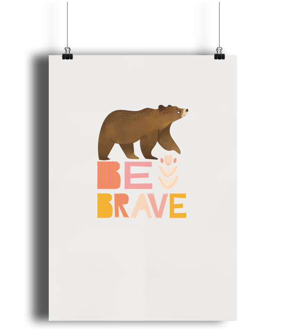Brave Bear illustrated   children's bedroom nursery matte print by Bigkid Collective. Available in sizes A4 and A3. 