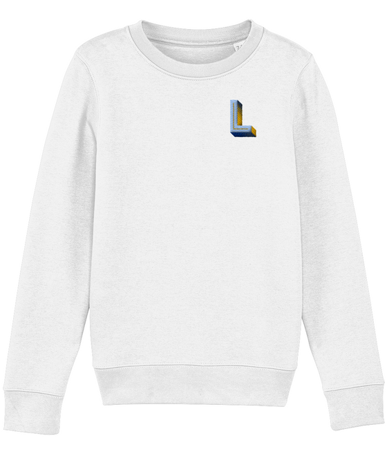 L Initial Embroidered Organic Kids Sweater
