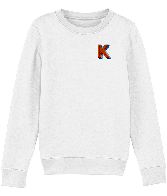 K Initial Embroidered Organic Kids Sweaters