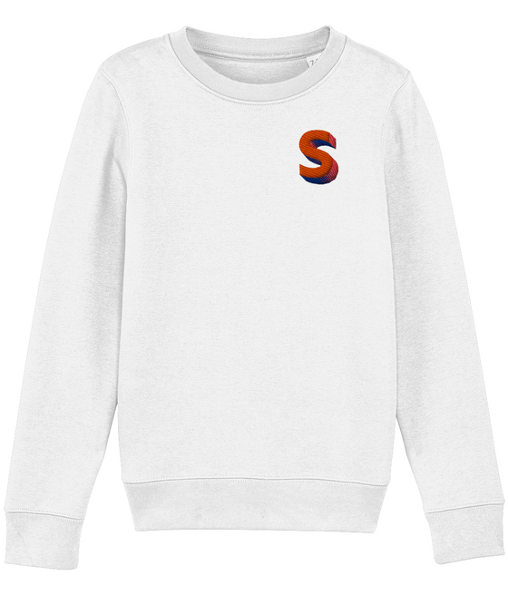 S Initial Embroidered Organic Kids Sweater