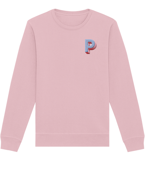 P INITIAL EMBROIDERED ORGANIC SWEATER