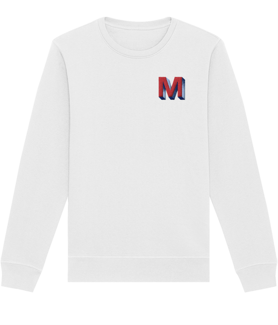 M INITIAL EMBROIDERED ORGANIC SWEATER