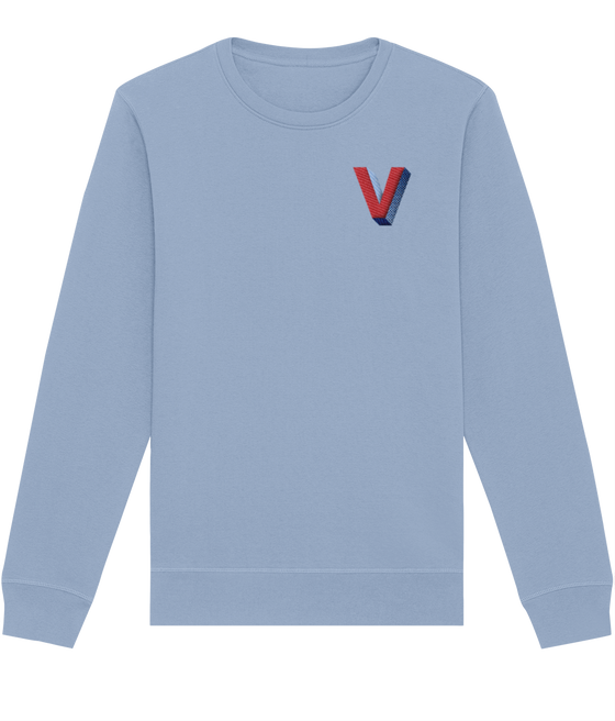 V INITIAL EMBROIDERED ORGANIC SWEATER