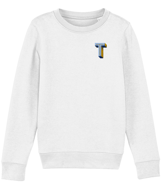 T Initial Embroidered Organic Kids Sweater
