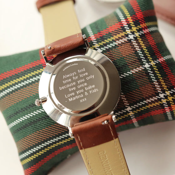 Mens Engraved Personalised Walnut leather Strap
