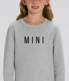  Mini slogan organic cotton Kid's sweaters in neutral colours white and grey. Available with matching MAMA sweater women. A lovely eco gift for Mother's Day. Shop sustainable and ethical fashion.