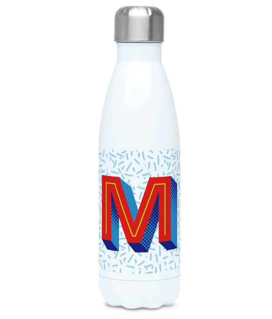 Stainless steel letter M water bottle and flask. Bigkid Collective