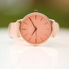 Women's Personalised Engraved Coral Watch. Leather strap. Stainless steel case. Water Resistant: 3 ATM