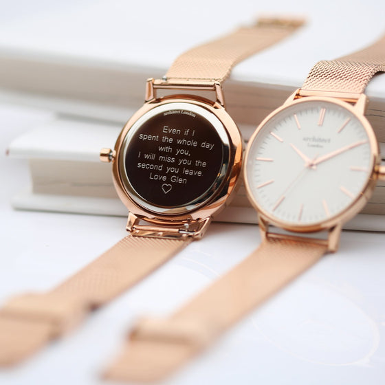 Womens Engraved personalised Rose Gold Mesh Strap Wash