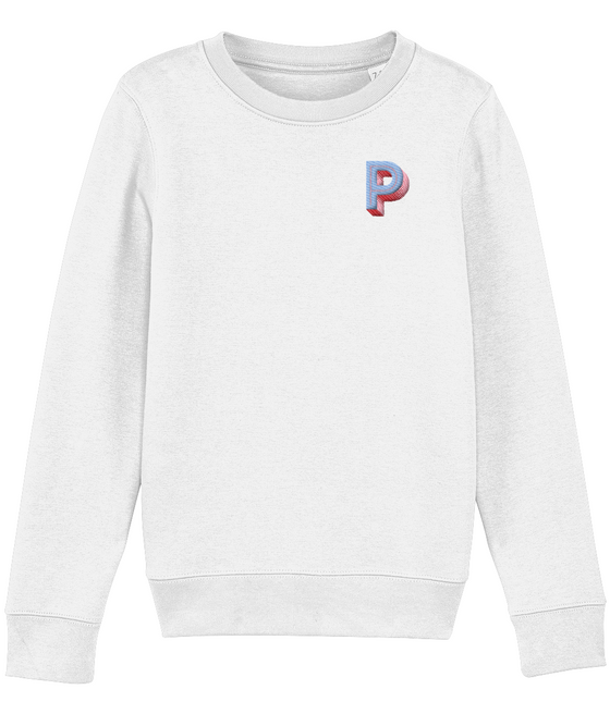 P Initial Embroidered Organic Kids Sweater