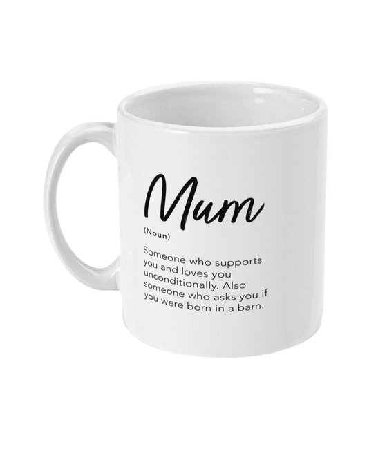 Mum definition ceramic glossy mug. A lovely ethical gift for Mother's Day. Shop social. Dishwasher and microwave safe. Bigkid Collective