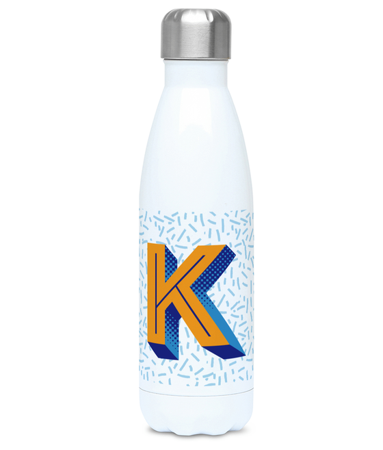 Stainless steel letter K water bottle and flask. Bigkid Collective