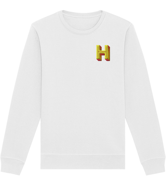 H  INITIAL EMBROIDERED ORGANIC SWEATER