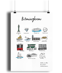  Birmingham City landmark map matte print by Bigkid Collective. Available in sizes A4 and A3. 